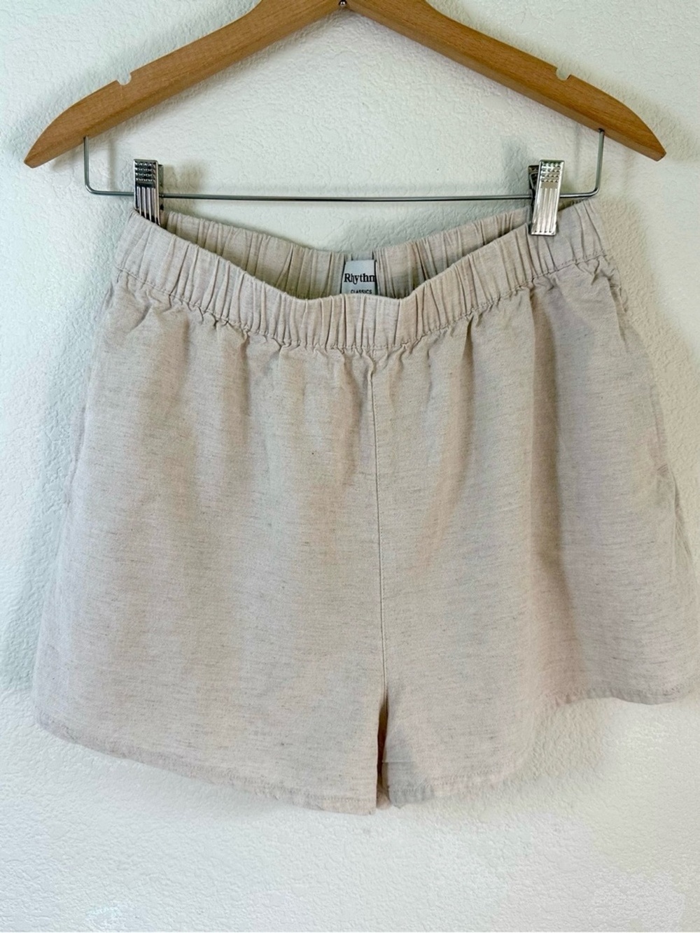 Rhythm Oatmeal Linen Blend Pull On Shorts Size 6 Neutral